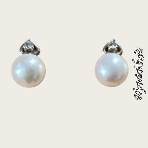 Real Pearl & Glass Earrings Set in 0.925 Sterling Silver Settings - Picture 2 of 10